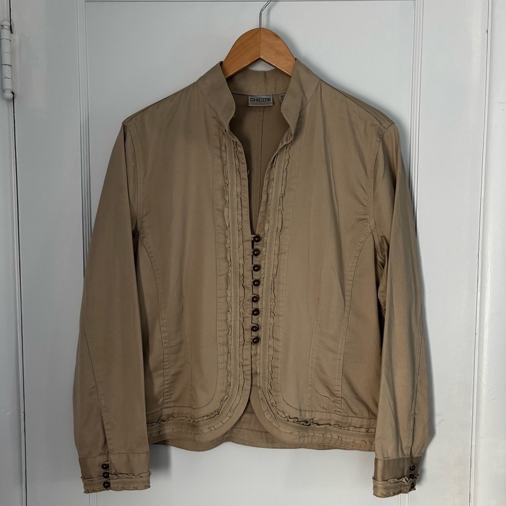 Chico's Military Style Khaki Jacket Size 1 - Picture 1 of 8